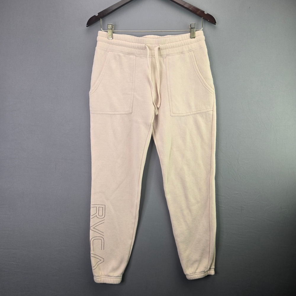 RVCA Sweatpants Joggers Small S Light Pink Logo Drawstring Fleece Pockets 2696